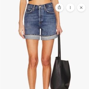 Agolde Dame High Rise Baggy Cuff Classic  Denim Shorts - Blue